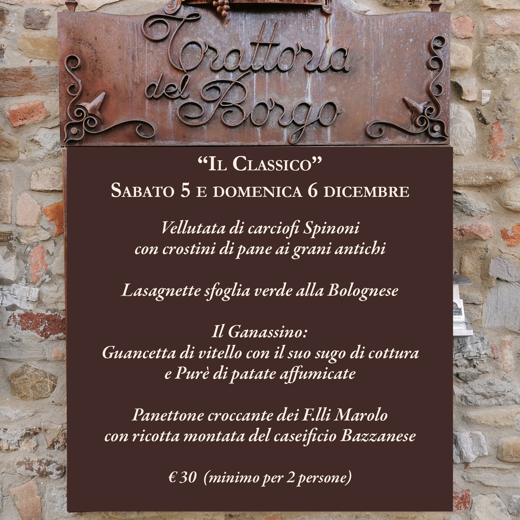 Menu Il Classico 5 dicembre – Trattoria del Borgo Monteveglio